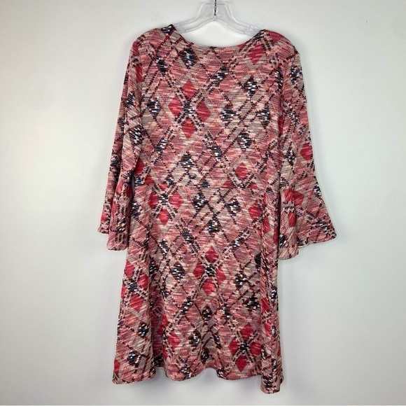 Maeve by Anthropologie Argyle Erina dark coral a-line bell sleeves dress size L - Picture 7 of 15
